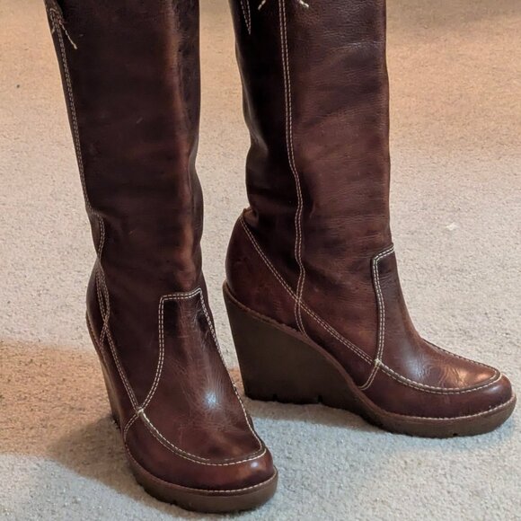 Michael Kors Vintage Leather Brown Wedge Pull On Boots Sz 7 - Picture 9 of 9